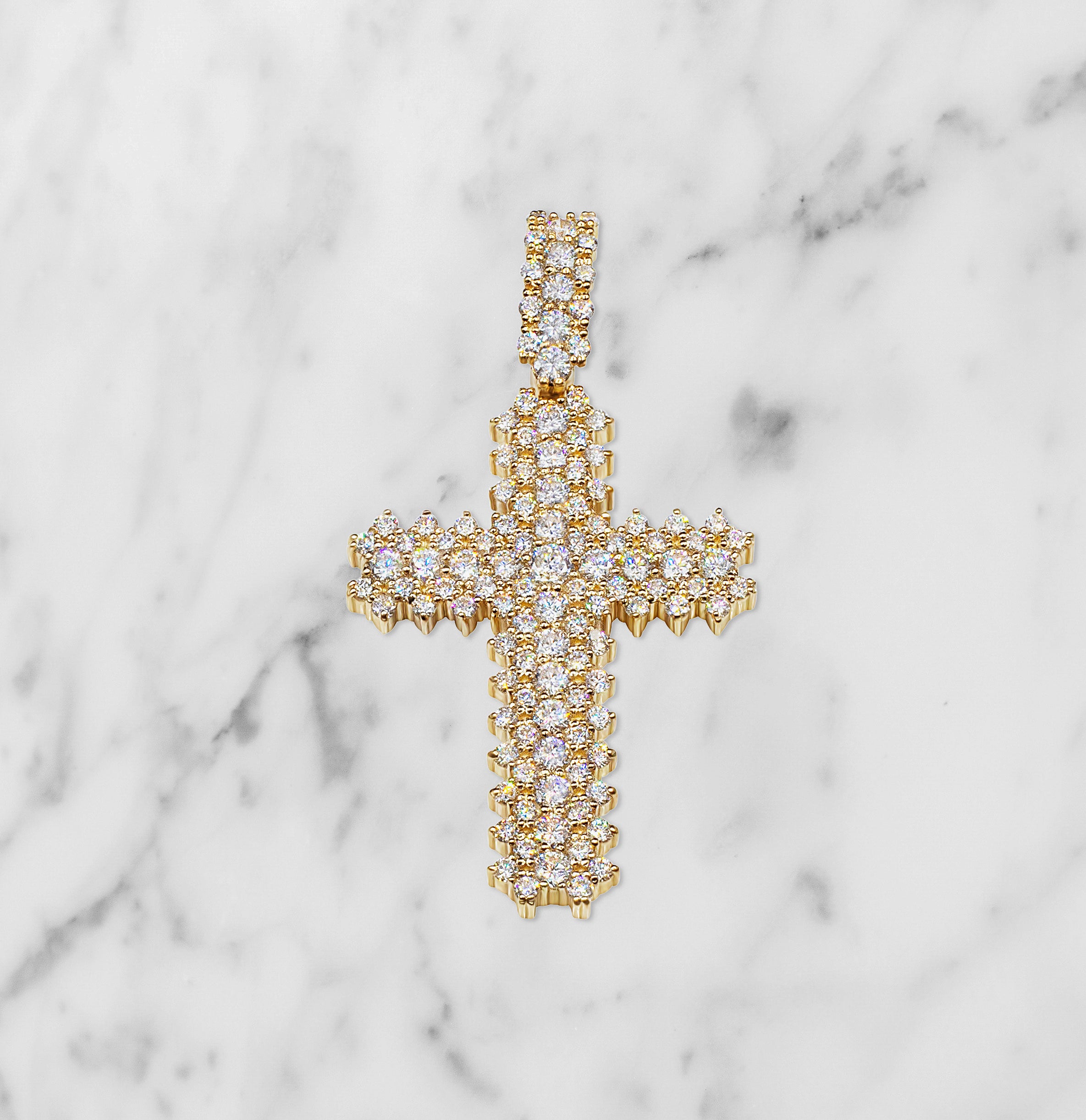 14K Yellow Gold Diamond Cross Pendant
